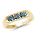 14K Yellow Gold Plated 0.90 Carat Genuine Blue Diamond .925 Sterling Silver Ring-4