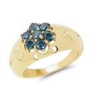 14K Yellow Gold Plated 0.98 Carat Genuine Blue Diamond .925 Sterling Silver Ring-4