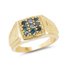 14K Yellow Gold Plated 0.63 Carat Genuine Blue Diamond .925 Sterling Silver Ring-4