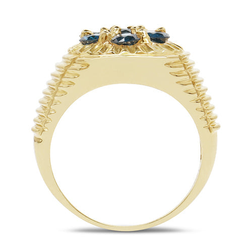 14K Yellow Gold Plated 1.40 Carat Genuine Blue Diamond .925 Sterling Silver Ring