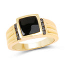 2.16 Carat Genuine Black Onyx and Black Diamond .925 Sterling Silver Ring-4