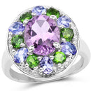 3.89 Carat Genuine Amethyst, Tanzanite & Chrome Diopside .925 Sterling Silver Ring-4