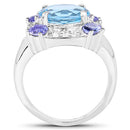 4.13 Carat Genuine Swiss Blue Topaz, Tanzanite & White Topaz .925 Sterling Silver Ring-5