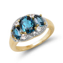 14K Yellow Gold Plated 2.77 Carat Genuine London Blue Topaz and White Topaz .925 Sterling Silver Ring-4