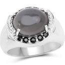 5.68 Carat Genuine Grey Moonstone & Black Spinel .925 Sterling Silver Ring-2