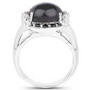 5.68 Carat Genuine Grey Moonstone & Black Spinel .925 Sterling Silver Ring-3