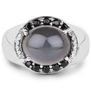 5.68 Carat Genuine Grey Moonstone & Black Spinel .925 Sterling Silver Ring-4