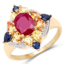 14K Yellow Gold Plated 3.76 Carat Genuine Multi Stone .925 Sterling Silver Ring-4