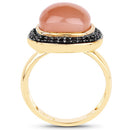 14K Yellow Gold Plated 7.50 ct. t.w. Peach Moonstone and Black Spinel Ring in Sterling Silver-5