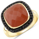 6.74 Carat Genuine Peach Moonstone and Black Spinel .925 Sterling Silver Ring-4