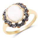 3.04 Carat Genuine White Moonstone and Black Diamond .925 Sterling Silver Ring-4
