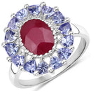 3.70 Carat Glass Filled Ruby and Tanzanite .925 Sterling Silver Ring-4