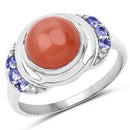 3.01 Carat Genuine Peach Moonstone and Tanzanite .925 Sterling Silver Ring-4