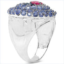 3.31 Carat Genuine London Blue Topaz , Ruby & Tanzanite .925 Sterling Silver Ring-6