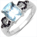 1.92 Carat Genuine Aquamarine & Black Spinel .925 Sterling Silver Ring-4