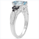 1.92 Carat Genuine Aquamarine & Black Spinel .925 Sterling Silver Ring-6
