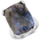 17.17 Carat Genuine Labradorite and White Topaz .925 Sterling Silver Ring-4