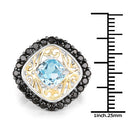 Two Tone Plated 2.85 Carat Genuine Swiss Blue Topaz and Black Spinel .925 Sterling Silver Ring-6