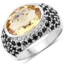 6.76 Carat Genuine Citrine and Black Spinel .925 Sterling Silver Ring-4