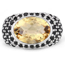 6.76 Carat Genuine Citrine and Black Spinel .925 Sterling Silver Ring-6