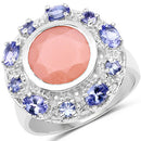 4.50 Carat Genuine Peach Moonstone and Tanzanite .925 Sterling Silver Ring-4