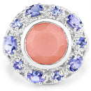4.50 Carat Genuine Peach Moonstone and Tanzanite .925 Sterling Silver Ring-6