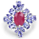 3.48 Carat Glass Filled Ruby and Tanzanite .925 Sterling Silver Ring-6