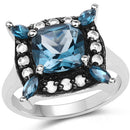 3.24 Carat Genuine London Blue Topaz and White Topaz .925 Sterling Silver Ring-4