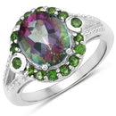 3.92 Carat Genuine Rainbow Quartz and Chrome Diopside .925 Sterling Silver Ring-4