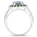 3.92 Carat Genuine Rainbow Quartz and Chrome Diopside .925 Sterling Silver Ring-5