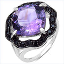 6.09 Carat Genuine Amethyst & Black Spinel .925 Sterling Silver Ring-5