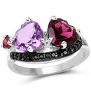 4.07 Carat Genuine Amethyst, Rhodolite & Black Spinel .925 Sterling Silver Ring-4