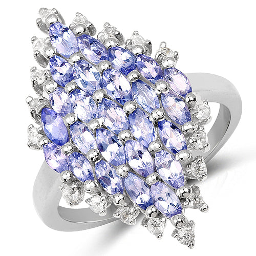 2.40 Carat Genuine Tanzanite and White Topaz .925 Sterling Silver Ring