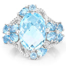 9.50 Carat Genuine Blue Topaz and Swiss Blue Topaz .925 Sterling Silver Ring-6