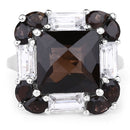 7.43 Carat Genuine Smoky Quartz & White Topaz .925 Sterling Silver Ring-6