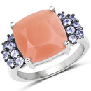 6.18 Carat Genuine Peach Moonstone and Tanzanite .925 Sterling Silver Ring-4