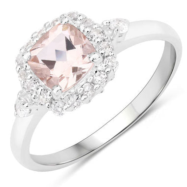 1.17 Carat Genuine Morganite and White Zircon .925 Sterling Silver Ring - 0