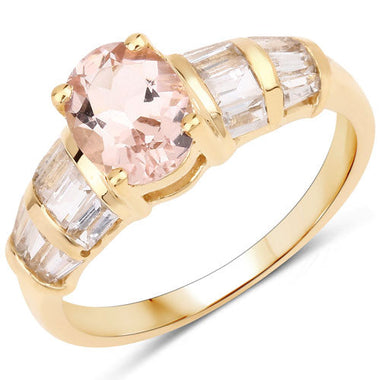 1.88 Carat Genuine Morganite and White Topaz .925 Sterling Silver Ring - 0