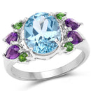 4.00 Carat Genuine Swiss Blue Topaz, Chrome Diopside & Amethyst .925 Sterling Silver Ring-4