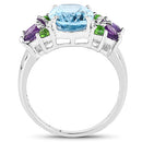 4.00 Carat Genuine Swiss Blue Topaz, Chrome Diopside & Amethyst .925 Sterling Silver Ring-5
