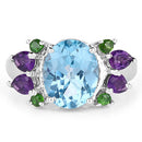 4.00 Carat Genuine Swiss Blue Topaz, Chrome Diopside & Amethyst .925 Sterling Silver Ring-6