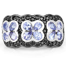 14K Yellow Gold Plated 2.60 Carat Genuine Tanzanite and Black Spinel .925 Sterling Silver Ring-6
