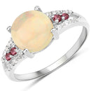 2.05 Carat Genuine Ethiopian Opal, Pink Tourmaline and White Topaz .925 Sterling Silver Ring-4