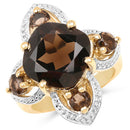 14K Yellow Gold Plated 5.92 Carat Genuine Smoky Quartz .925 Sterling Silver Ring-4