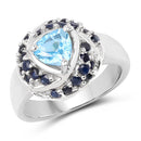 1.61 Carat Genuine Swiss Blue Topaz & Blue Sapphire .925 Sterling Silver Ring-1