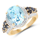14K Yellow Gold Plated 5.80 Carat Genuine Blue Topaz & Blue Sapphire .925 Sterling Silver Ring-4