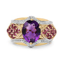 14K Yellow Gold Plated 3.01 Carat Genuine Amethyst & Rhodolite .925 Sterling Silver Ring-6
