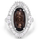 8.12 Carat Genuine Smoky Quartz and White Topaz .925 Sterling Silver Ring-6