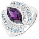3.06 Carat Genuine Amethyst and London Blue Topaz .925 Sterling Silver Ring-4