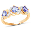 14K Yellow Gold Plated 1.20 Carat Genuine Tanzanite and White Topaz .925 Sterling Silver Ring-4